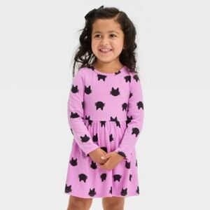 Cat & Jack Toddler Girls' Long Sleeve Printed Black Cat Dress 4T
